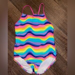 Speedo Raspberry Rose Rainbows Thin Strap Swimsuit Racerback Girl XL Preowned